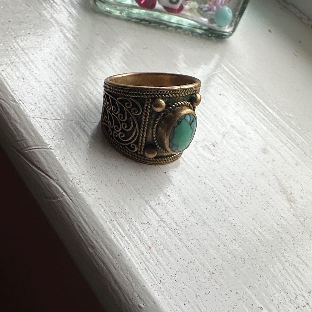 Turquoise and Gold Statement Ring